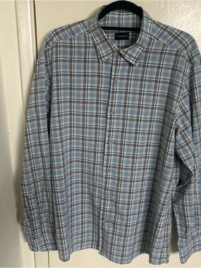 Ermenegildo Zegna Light Blue and Brown Plaid Button-Down Shirt